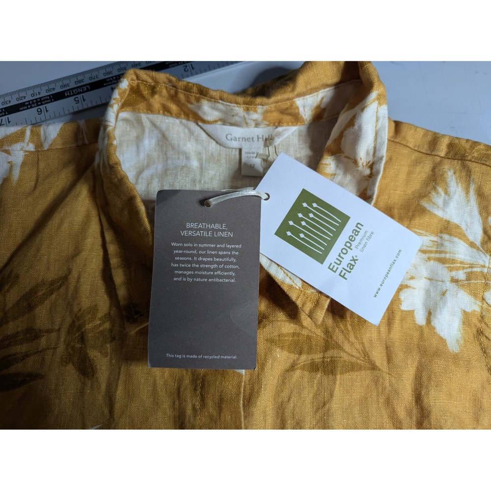 Garnet Hill 100% Linen shirtdress Size 12 Floral Button Up Collar New With Tags - Picture 5 of 7